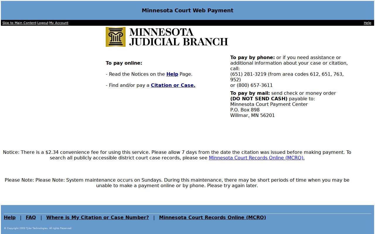 Official Minnesota court payment vendor landing page for Kittson County traffic fine payments