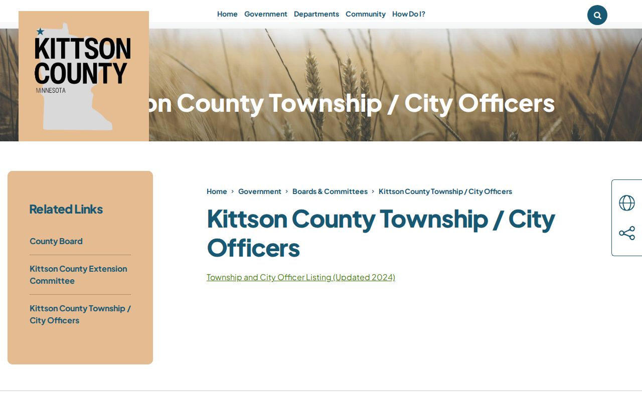 Kittson County city and township officer directory used to route municipal warrant questions