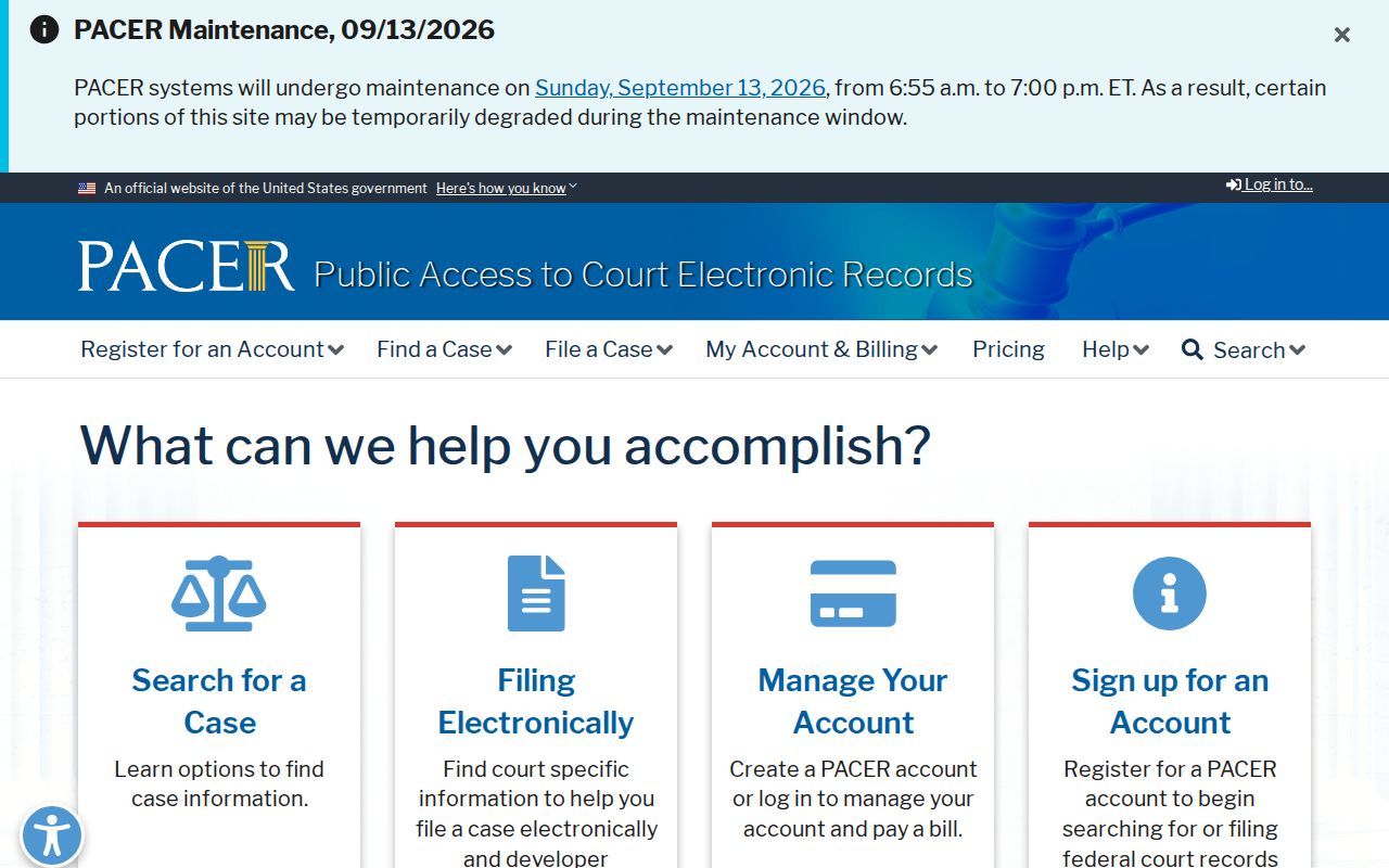 Federal case search interface used for federal warrant research touching Kittson County