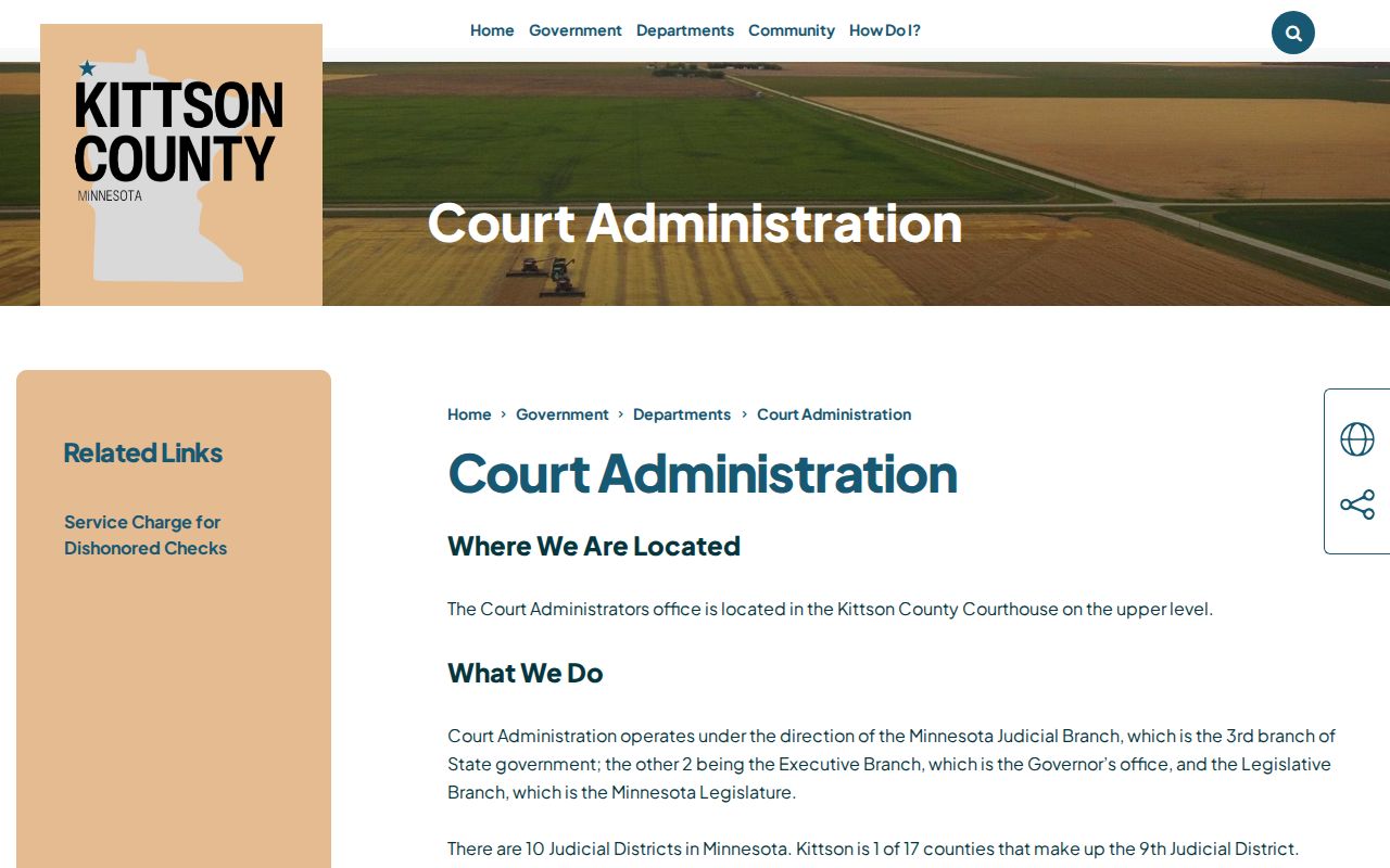 Kittson County Court Administration page describing the records and warrant orders the office prepares